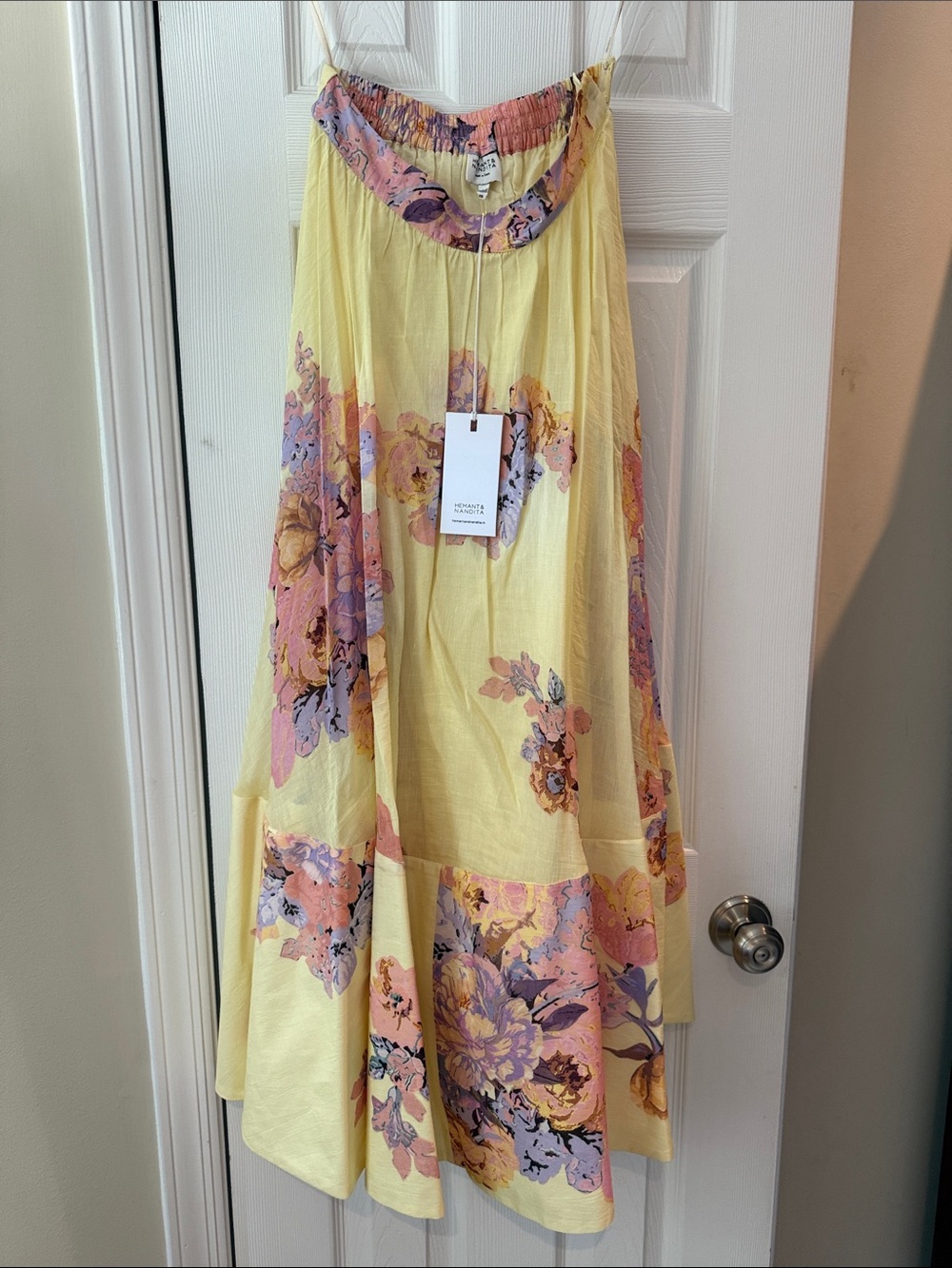 HEMANT & NANDITA Pastel Yellow Floral A-Line Midi Skirt new with tags